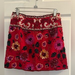 Beaded Floral Red Skirt